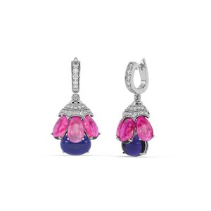 Ruby, Diamond and Tanzanite Bloom Hanging Earrings